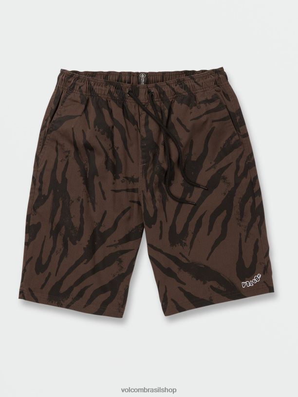 br Volcom unissex ar livre shorts de cintura elástica com espaçamento externo marrom escuro 88NNJ748