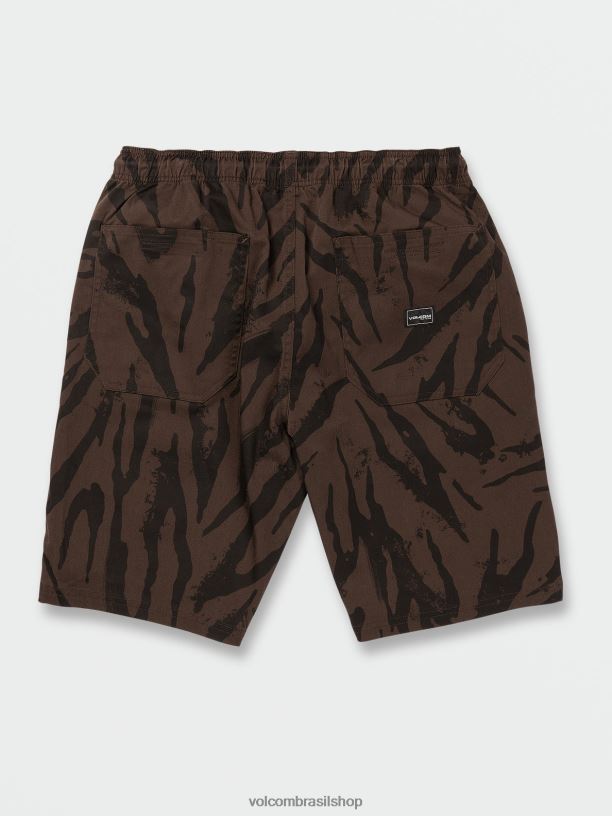 br Volcom unissex ar livre shorts de cintura elástica com espaçamento externo marrom escuro 88NNJ748