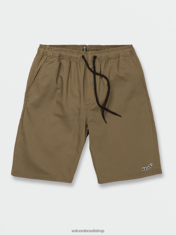 br Volcom unissex ar livre shorts de cintura elástica com espaçamento externo musgo de inverno 88NNJ744