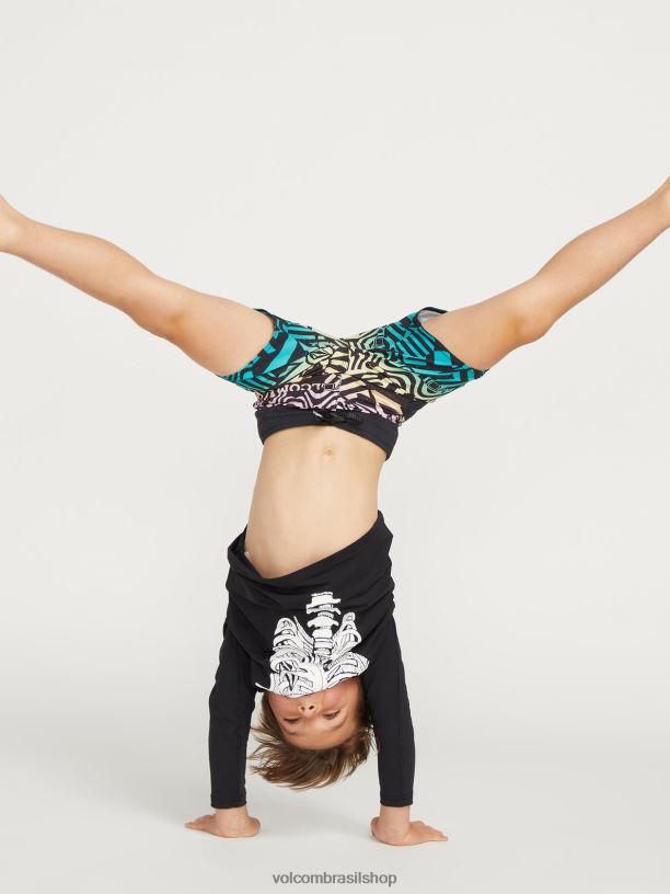 br Volcom crianças surfar camiseta manga longa esqueleto preto 88NNJ1358