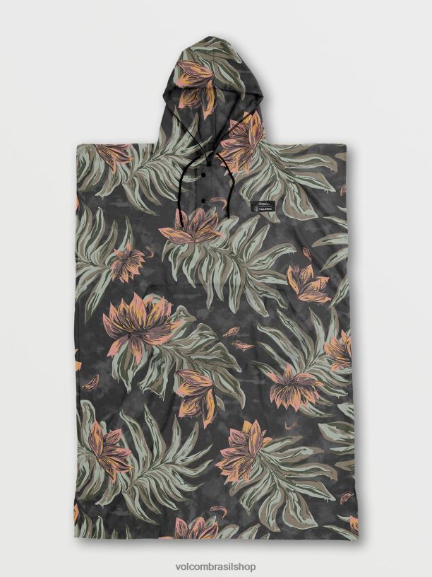 br Volcom homens surfar poncho de toalha embalável matador preto enxaguado 88NNJ686