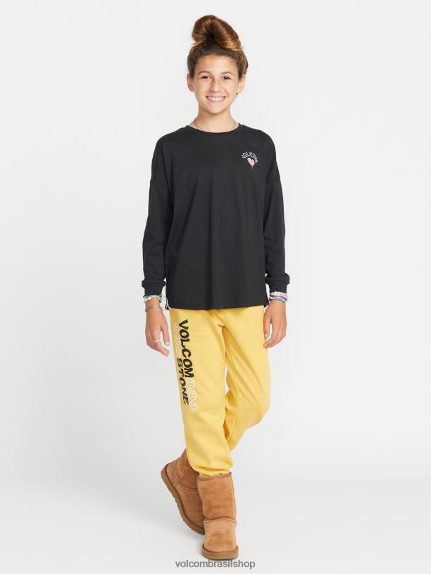 br Volcom garotas roupas t-shirt de manga comprida dupla Werkin preto 88NNJ1327