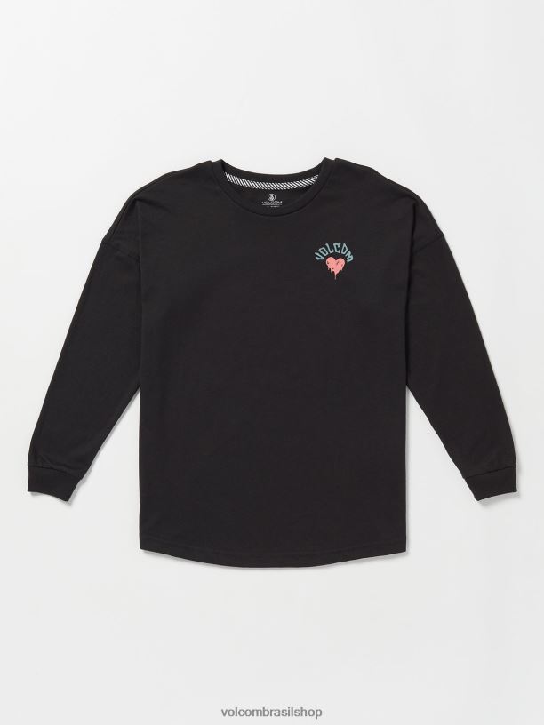 br Volcom garotas roupas t-shirt de manga comprida dupla Werkin preto 88NNJ1327