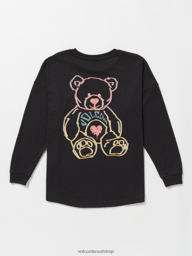 br Volcom garotas roupas t-shirt de manga comprida dupla Werkin preto 88NNJ1327