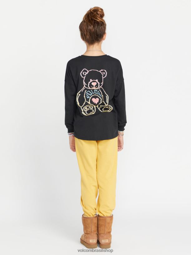 br Volcom garotas roupas t-shirt de manga comprida dupla Werkin preto 88NNJ1327