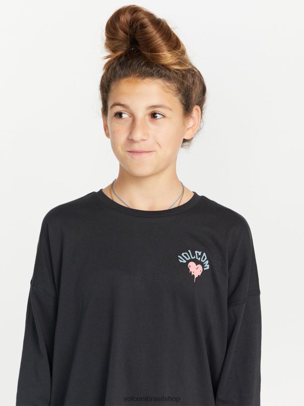 br Volcom garotas roupas t-shirt de manga comprida dupla Werkin preto 88NNJ1327
