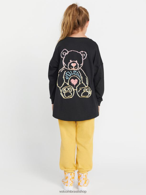 br Volcom garotas roupas t-shirt de manga comprida dupla Werkin preto 88NNJ1327