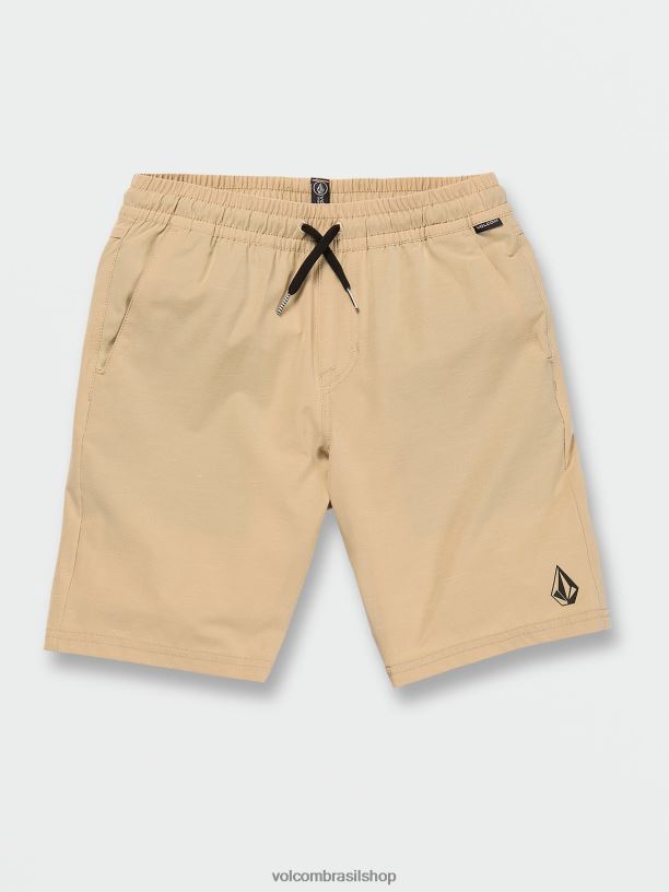 br Volcom Rapazes roupas shorts híbridos de cintura elástica subdimensionados amêndoa 88NNJ1236