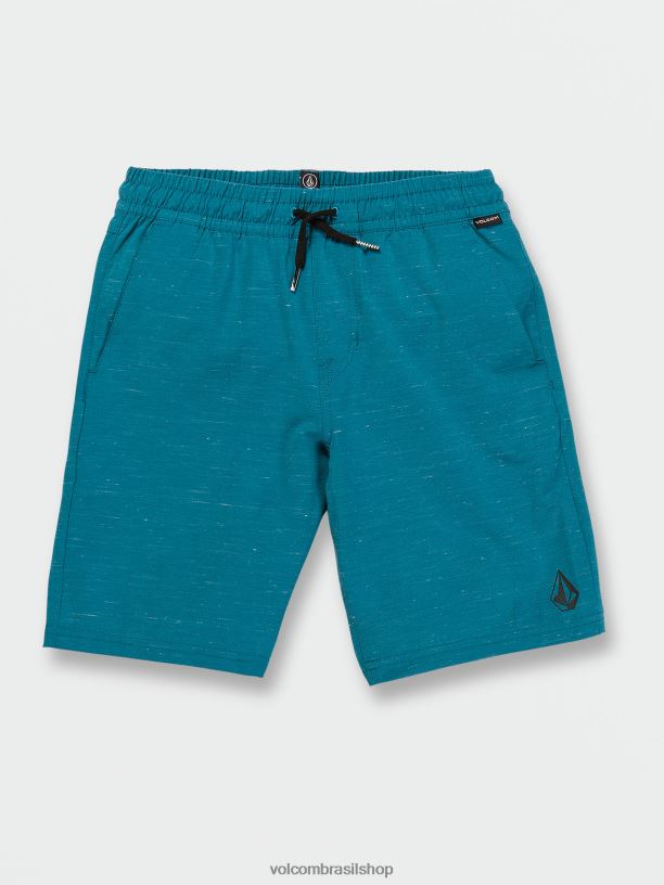 br Volcom Rapazes roupas shorts híbridos de cintura elástica subdimensionados oceano verde-azulado 88NNJ1231