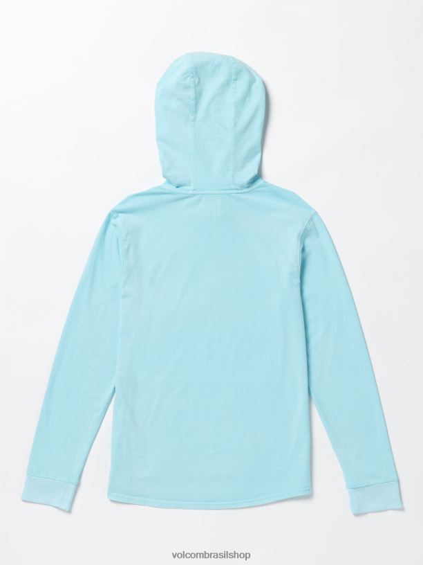 br Volcom Rapazes roupas camisa com capuz de manga longa tingida de pedra azul eneovado 88NNJ1170