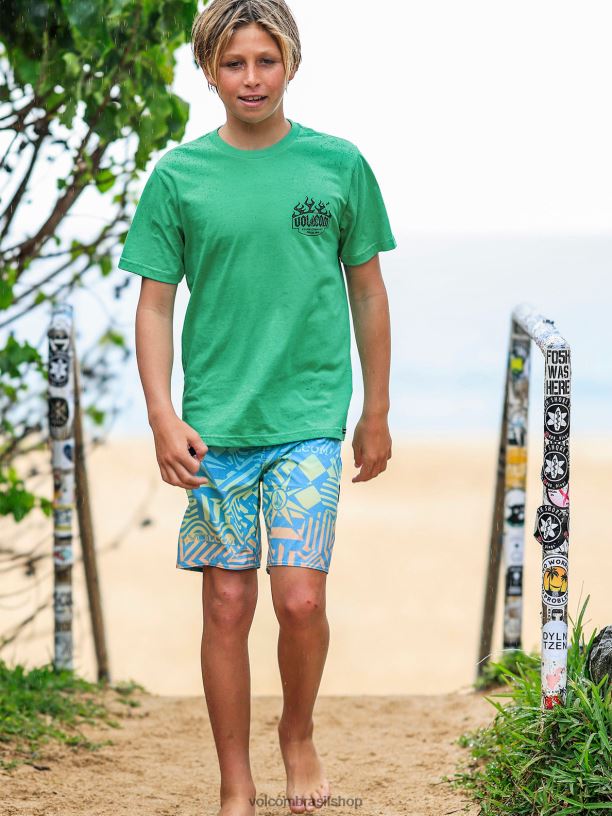 br Volcom Rapazes roupas camiseta de manga curta aquecedor selva verde 88NNJ1128