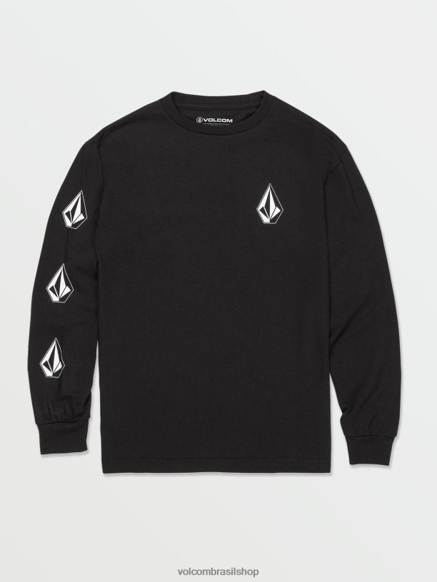 br Volcom Rapazes roupas camiseta de manga longa com pedra icônica preto 88NNJ1124