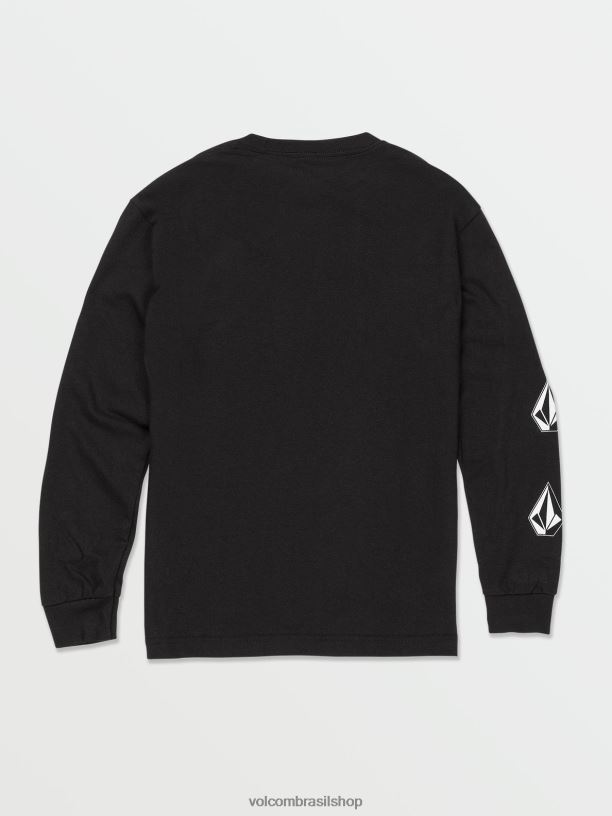 br Volcom Rapazes roupas camiseta de manga longa com pedra icônica preto 88NNJ1124