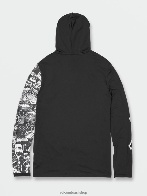 br Volcom homens roupas icônico capuz de pedra colagem manga longa upf 50 rashguard preto 88NNJ647