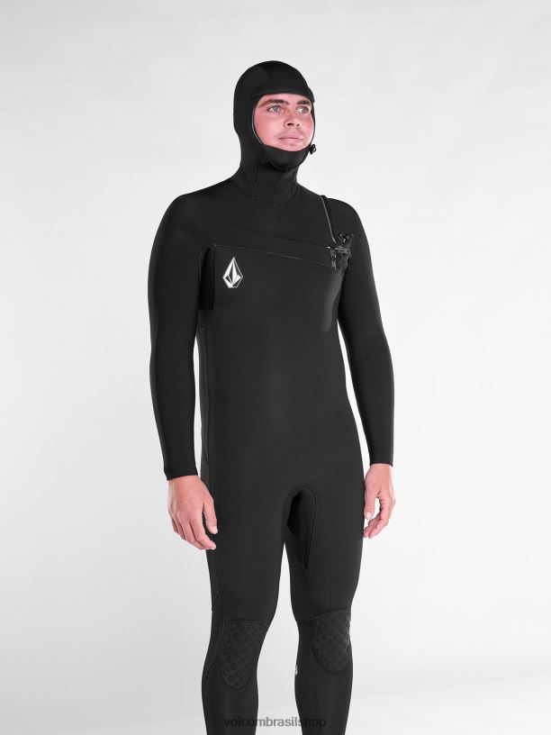 br Volcom homens roupas Fato completo com capuz e fecho de peito modulador 4/3mm preto 88NNJ639