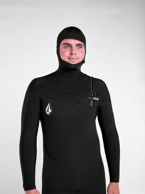 br Volcom homens roupas Fato completo com capuz e fecho de peito modulador 4/3mm preto 88NNJ639