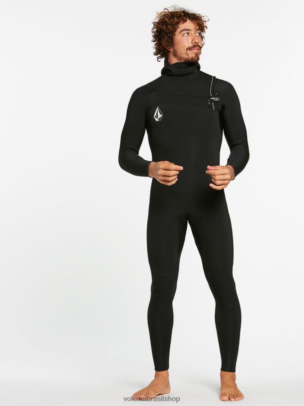 br Volcom homens roupas Fato completo com capuz e fecho de peito modulador 4/3mm preto 88NNJ639