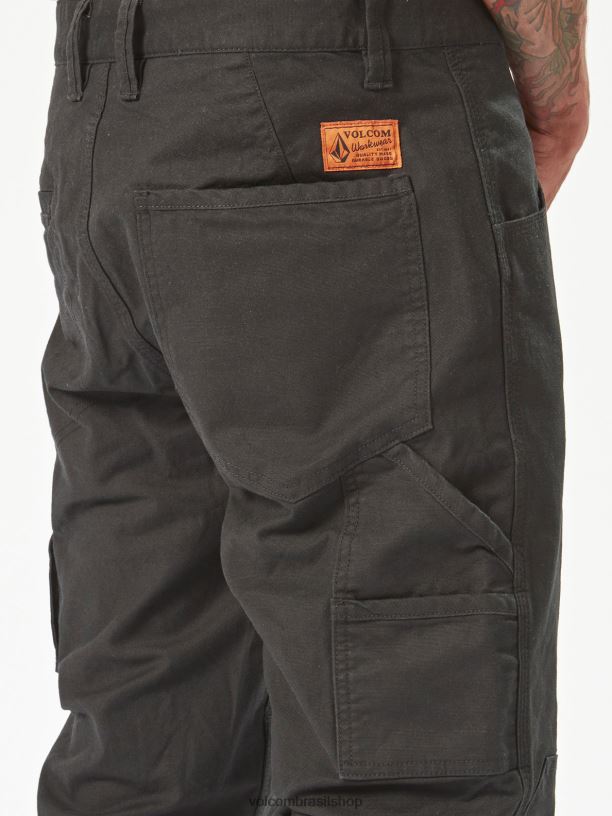 br Volcom homens roupas calças algemadas com calibre de trabalho preto 88NNJ297