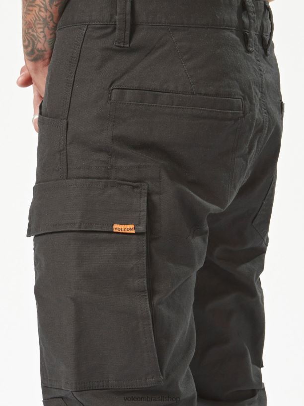 br Volcom homens roupas calças algemadas com calibre de trabalho preto 88NNJ297