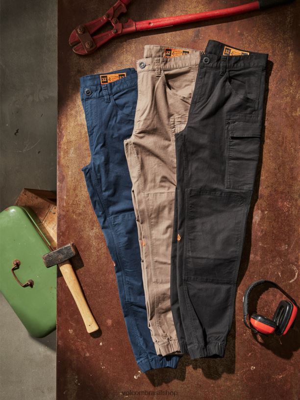 br Volcom homens roupas calças algemadas com calibre de trabalho preto 88NNJ297
