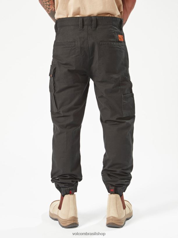 br Volcom homens roupas calças algemadas com calibre de trabalho preto 88NNJ297