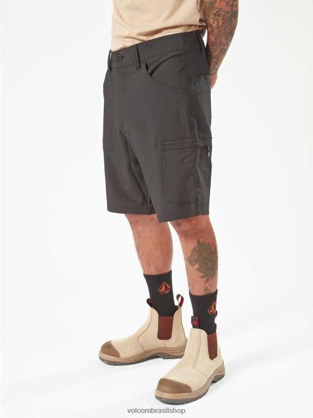 br Volcom homens roupas shorts híbridos de laje de trabalho preto 88NNJ207