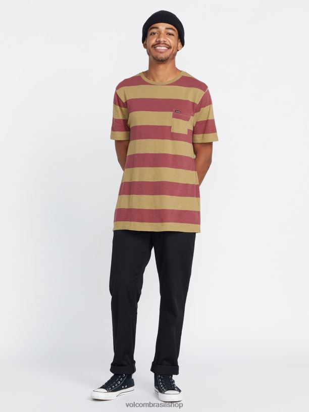 br Volcom homens roupas camisa manga curta bolders caqui escuro 88NNJ131