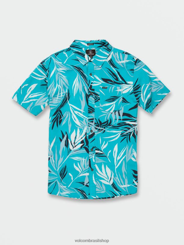 br Volcom homens roupas camisa manga curta folha sangrando azul elétrico 88NNJ163