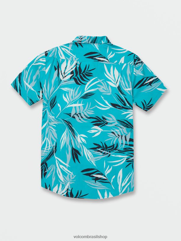 br Volcom homens roupas camisa manga curta folha sangrando azul elétrico 88NNJ163