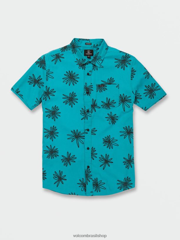 br Volcom homens roupas camisa manga curta preguiçosa dazey azul elétrico 88NNJ160