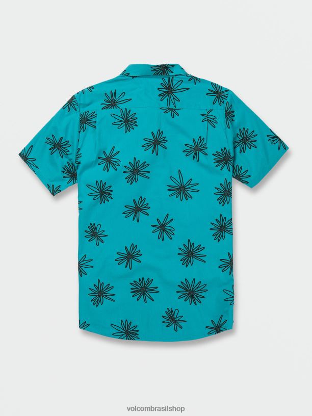 br Volcom homens roupas camisa manga curta preguiçosa dazey azul elétrico 88NNJ160