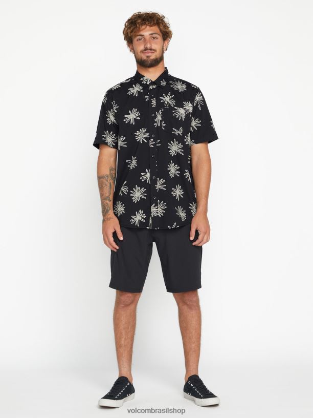 br Volcom homens roupas camisa manga curta preguiçosa dazey preto 88NNJ156