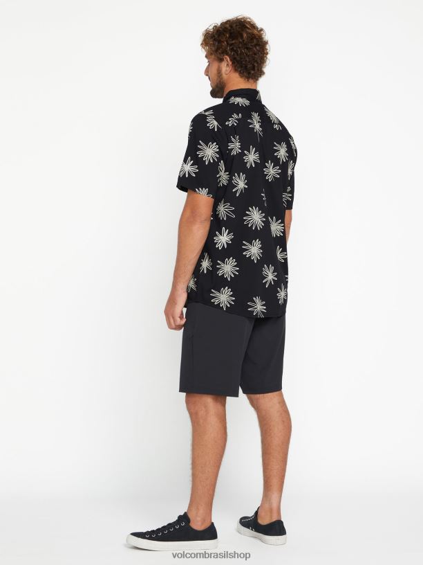 br Volcom homens roupas camisa manga curta preguiçosa dazey preto 88NNJ156