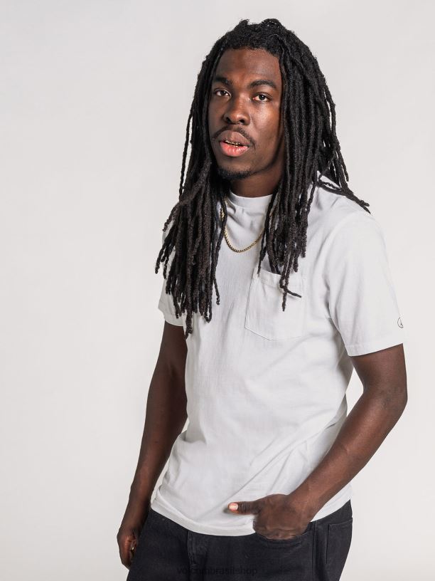 br Volcom homens roupas t-shirt de bolso de manga curta sólida branco 88NNJ123