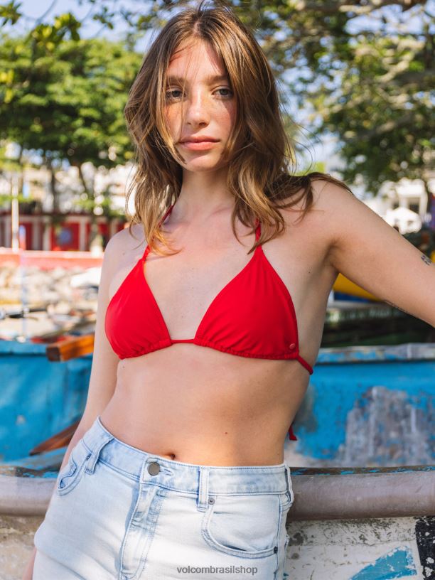 br Volcom mulheres roupas parte de cima de biquíni de triângulo simplesmente sólido maçã doce 88NNJ1081