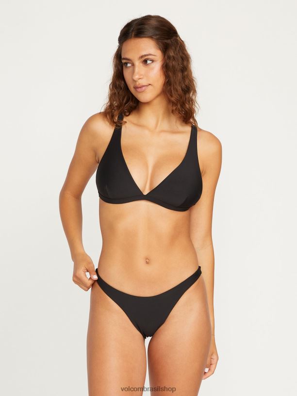 br Volcom mulheres roupas parte inferior do biquíni simplesmente sem costura preto 88NNJ1079