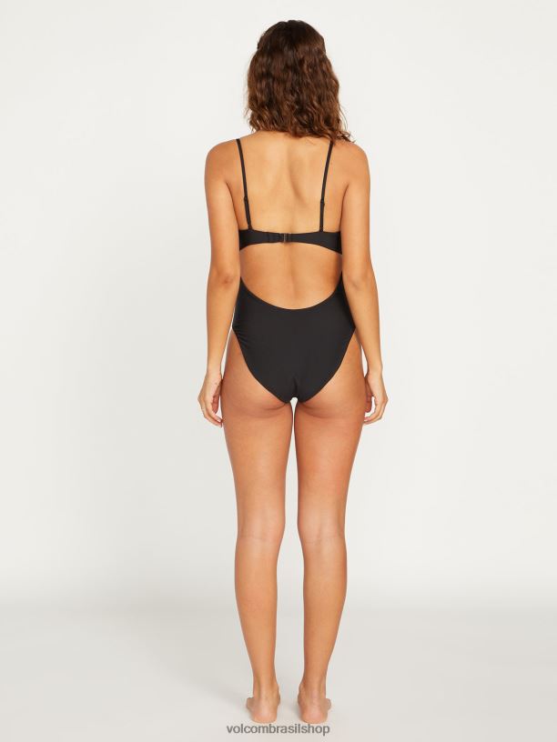 br Volcom mulheres roupas maiô de uma peça simplesmente sem costura preto 88NNJ1089