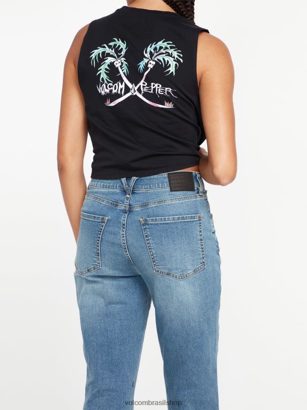 br Volcom mulheres roupas calça de cintura alta com passo de pedra jaspe azul 88NNJ966