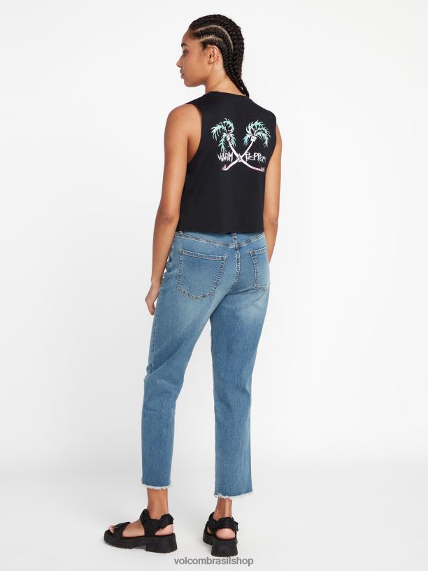 br Volcom mulheres roupas calça de cintura alta com passo de pedra jaspe azul 88NNJ966