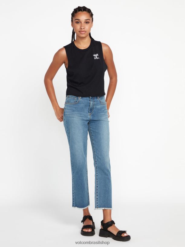 br Volcom mulheres roupas calça de cintura alta com passo de pedra jaspe azul 88NNJ966