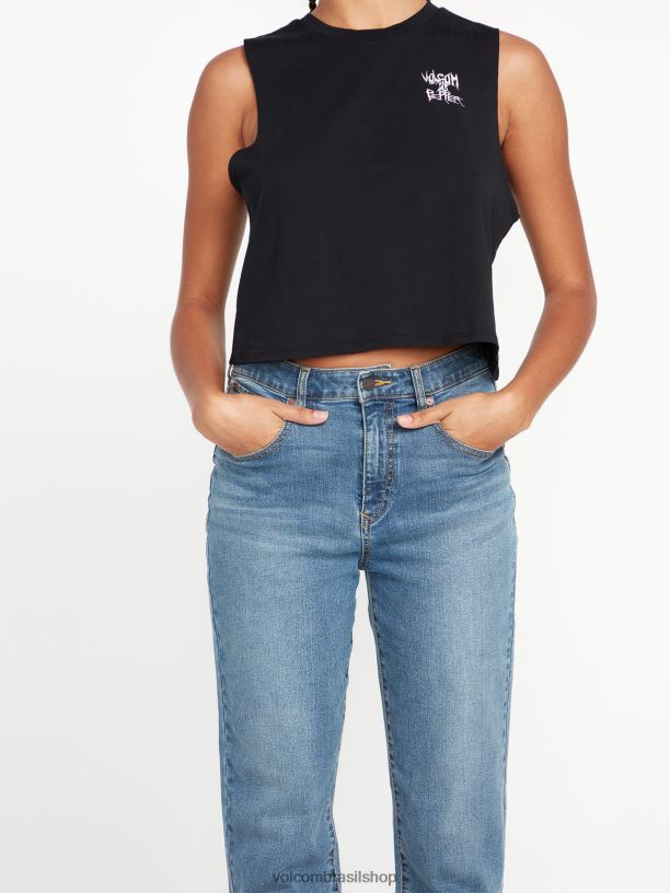 br Volcom mulheres roupas calça de cintura alta com passo de pedra jaspe azul 88NNJ966