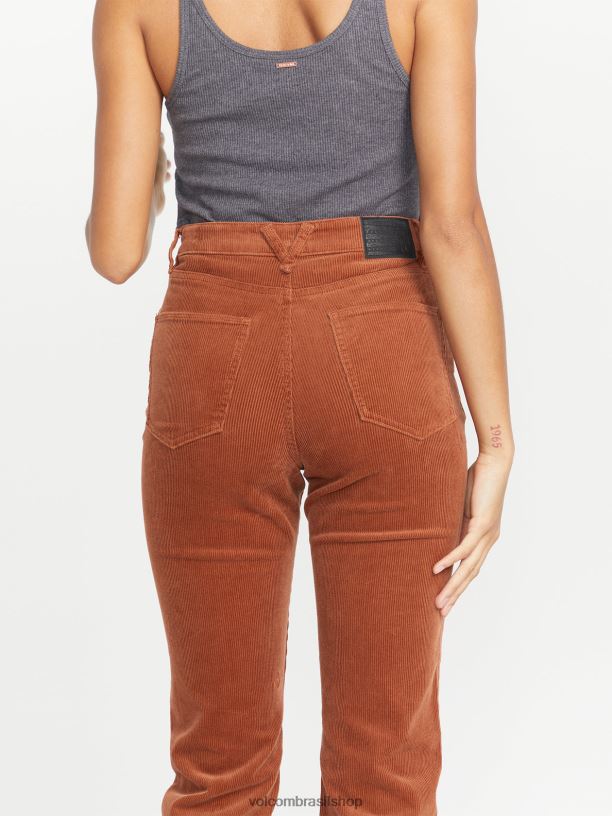 br Volcom mulheres roupas calça reta apedrejada noz-moscada 88NNJ923