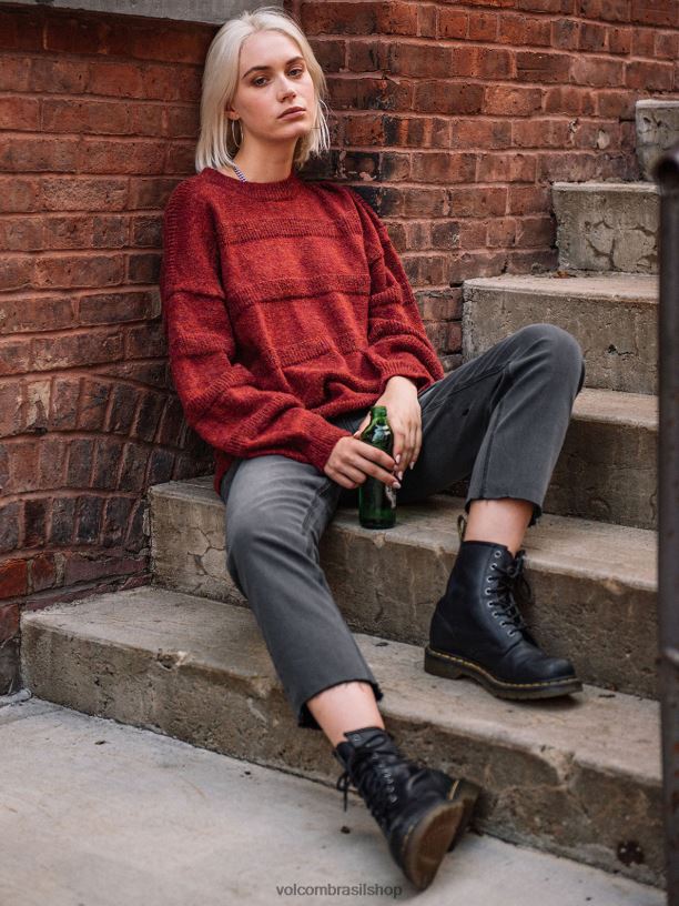 br Volcom mulheres roupas calça reta apedrejada preto vintage 88NNJ935