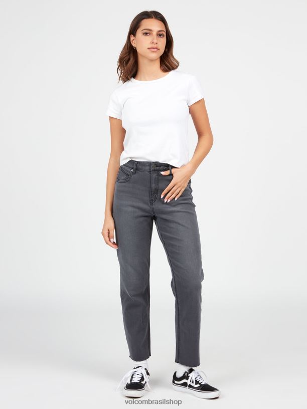 br Volcom mulheres roupas calça reta apedrejada preto vintage 88NNJ935