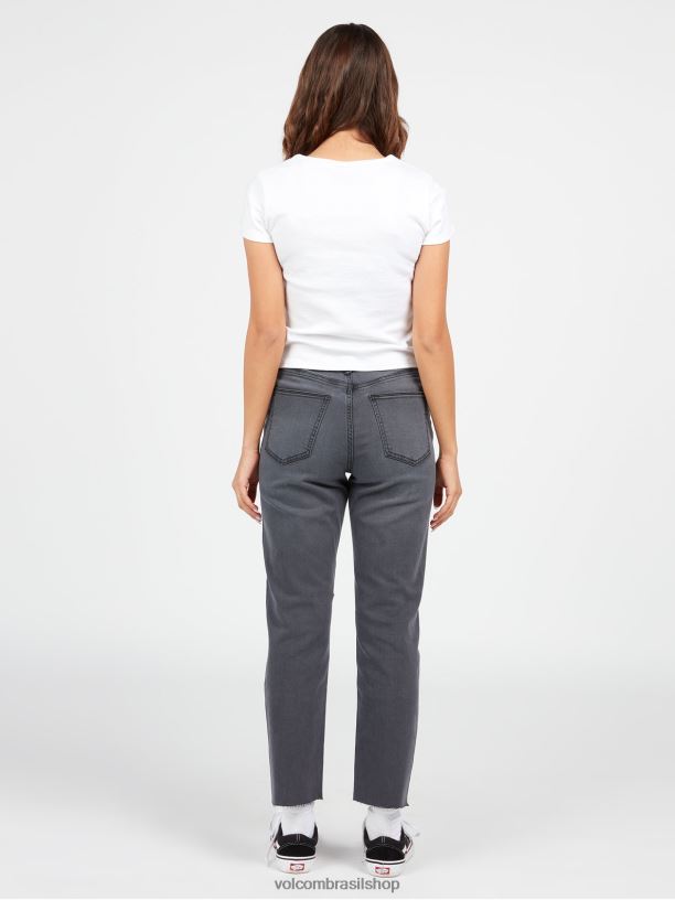 br Volcom mulheres roupas calça reta apedrejada preto vintage 88NNJ935