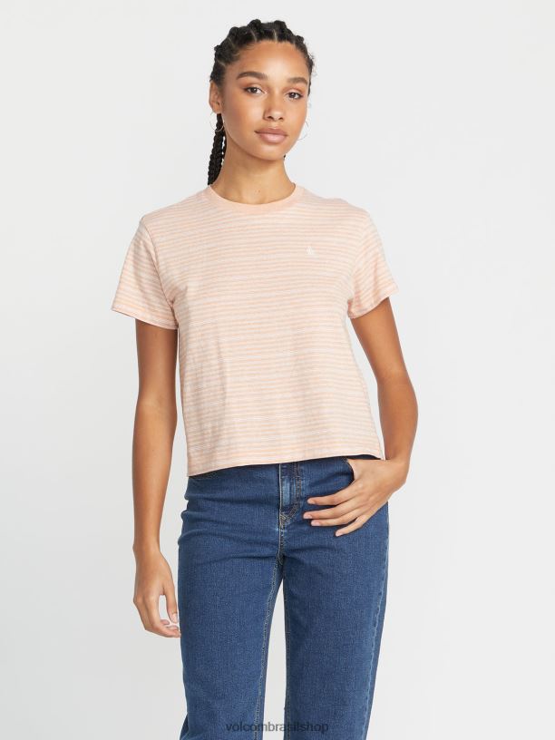 br Volcom mulheres roupas camisa de manga curta com listras halite argila 88NNJ791