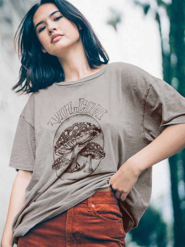 br Volcom mulheres roupas camisa de manga curta turnt n queimado ardósia cinza 88NNJ786