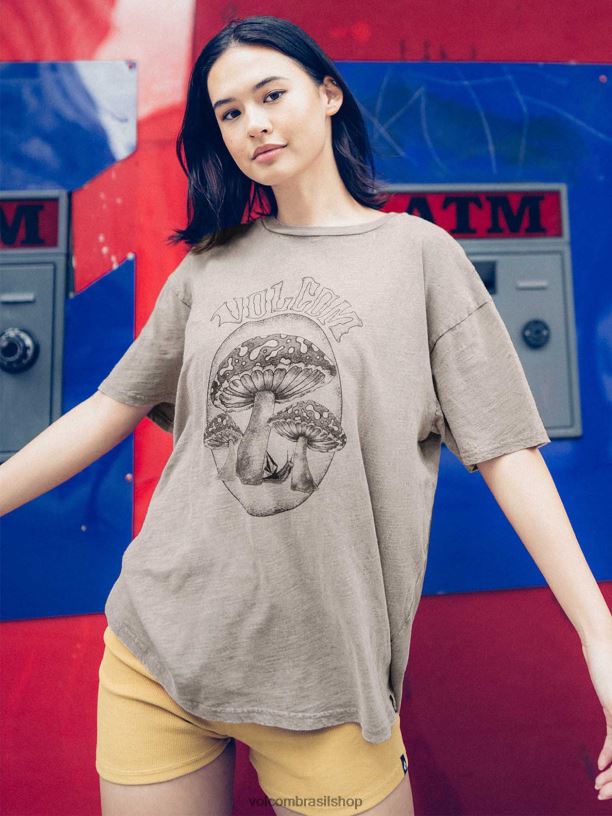 br Volcom mulheres roupas camisa de manga curta turnt n queimado ardósia cinza 88NNJ786