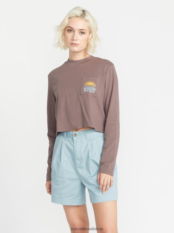 br Volcom mulheres roupas camisa de manga longa com discagem de bolso ardósia cinza 88NNJ802