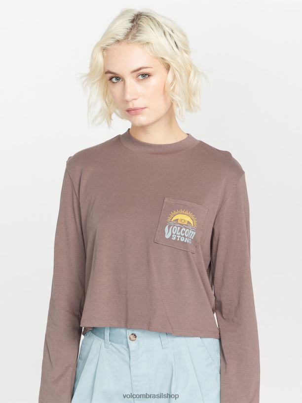 br Volcom mulheres roupas camisa de manga longa com discagem de bolso ardósia cinza 88NNJ802
